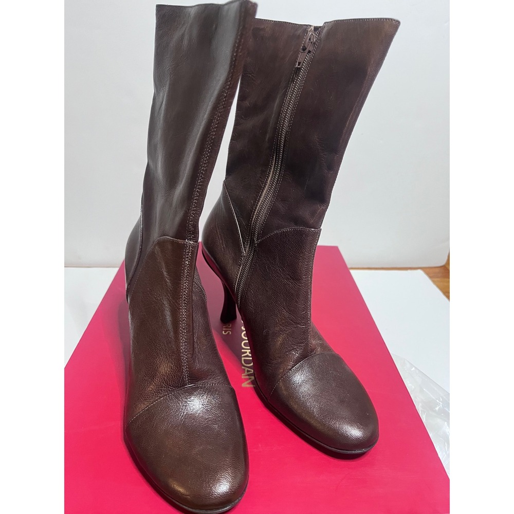 Charles Jourdan Paris Blaze Brown Leather Stiletto Mid Calf Boots 8 Spain NEW